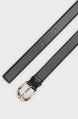 Ceinture en cuir italien avec boucle dor&eacute;e, Noir
