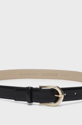 Italian-leather belt with golden buckle, Black