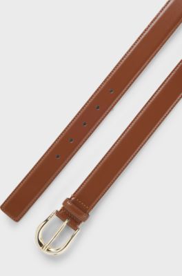 Italian-leather belt with golden buckle, Brown