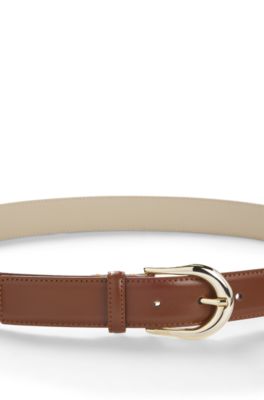 Italian-leather belt with golden buckle, Brown