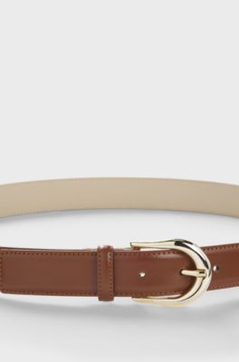 Italian-leather belt with golden buckle, Brown