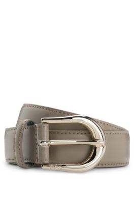 Italian-leather belt with golden buckle, Beige