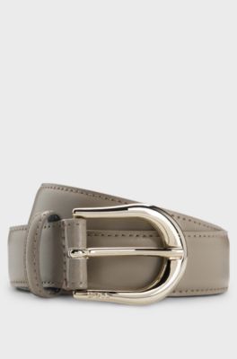 Italian-leather belt with golden buckle, Beige