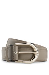 Cintura in pelle italiana con fibbia con logo, Beige