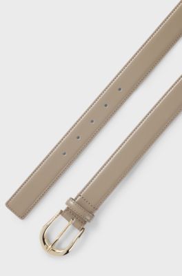 Italian-leather belt with golden buckle, Beige