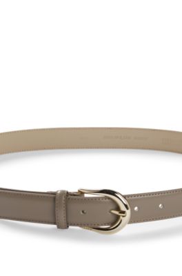 Italian-leather belt with golden buckle, Beige