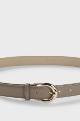 Cintura in pelle italiana con fibbia color oro, Beige