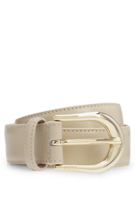Italian-leather belt with golden buckle, Light Beige