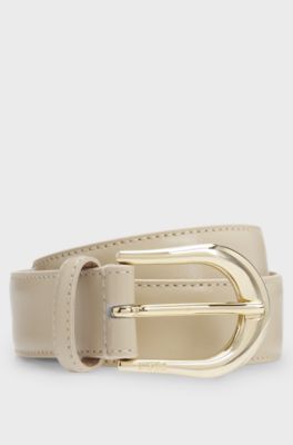 Italian-leather belt with golden buckle, Light Beige