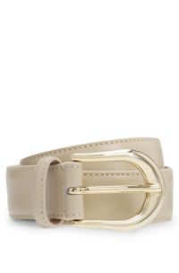 Italian-leather belt with golden buckle, Light Beige