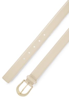 Italian-leather belt with golden buckle, Light Beige
