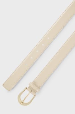 Italian-leather belt with golden buckle, Light Beige