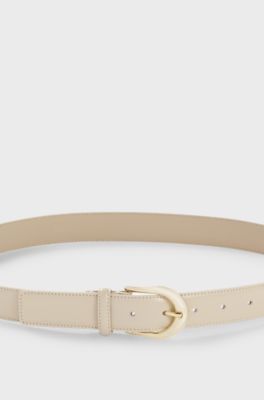 Italian-leather belt with golden buckle, Light Beige