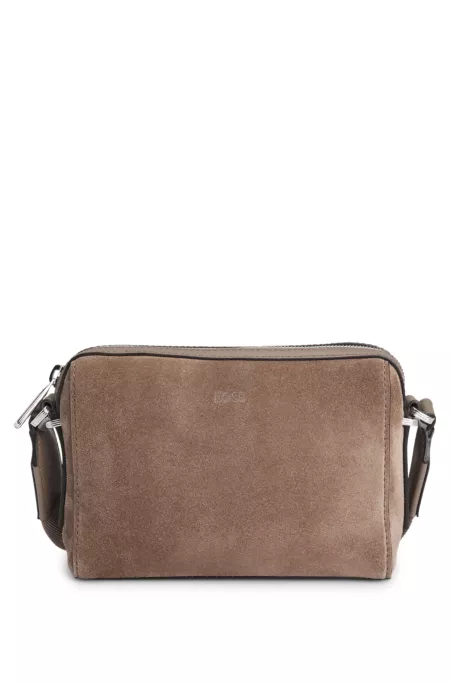 Suede crossbody bag with debossed logo