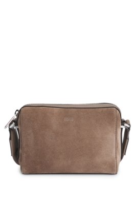 Sac porté croisé en cuir suédé avec logo gravé en creux