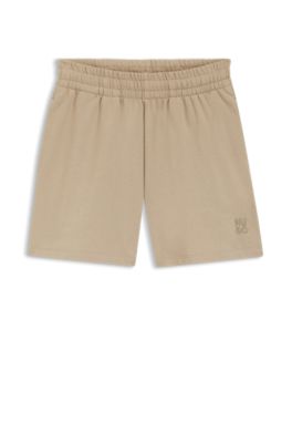 Relaxed-fit shorts in cotton terry with embroidered logo, Light Beige