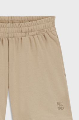 Relaxed-fit shorts in cotton terry with embroidered logo, Light Beige
