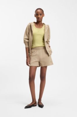 Relaxed-Fit Shorts aus Baumwoll-Terry mit Logo-Stickerei, Hellbeige