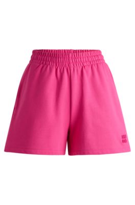 Short d&eacute;contract&eacute; en molleton de coton avec logo brod&eacute;, Rose