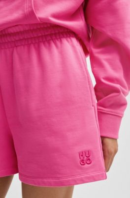 Relaxed-fit short van katoenen sweatstof met logostiksel, Pink