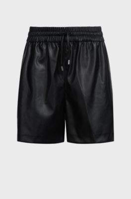 Faux-leather shorts with elasticated waistband, Black
