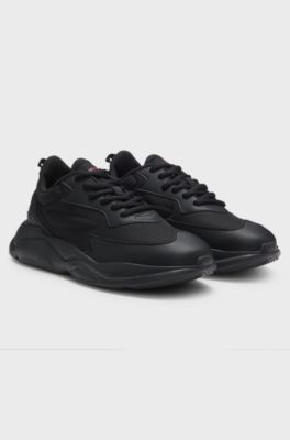 Logo-counter trainers with canvas-effect fabric, Black