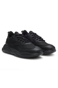Logo-counter trainers with canvas-effect fabric, Black