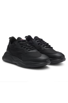 Logo-counter trainers with canvas-effect fabric