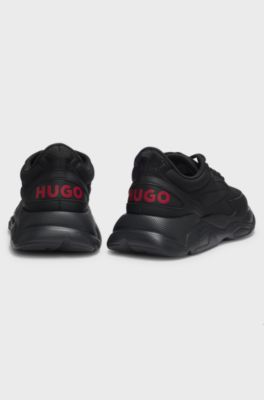 Logo-counter trainers with canvas-effect fabric, Black