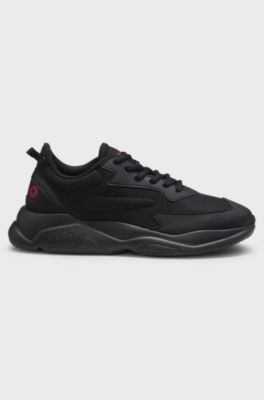 Logo-counter trainers with canvas-effect fabric, Black