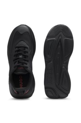 Sneakers in Canvas-Optik mit Logo an der Ferse, Schwarz