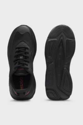 Logo-counter trainers with canvas-effect fabric, Black