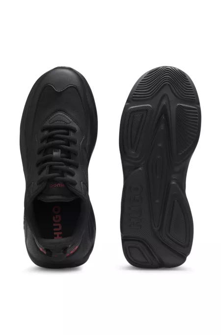 Logo-counter trainers with canvas-effect fabric