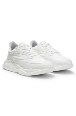 Logo-counter trainers with canvas-effect fabric, White