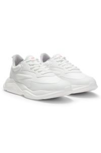 Logo-counter trainers with canvas-effect fabric, White