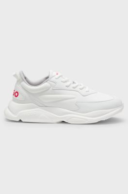 Logo-counter trainers with canvas-effect fabric, Natural