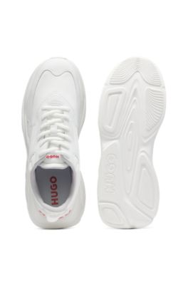 Logo-counter trainers with canvas-effect fabric, White