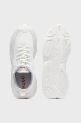 Logo-counter trainers with canvas-effect fabric, Natural