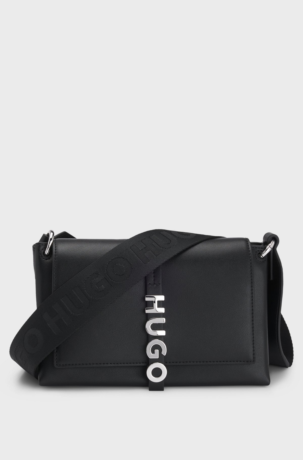 HUGO - Faux-leather crossbody bag with logo-hardware closure HUGO - Faux-leather crossbody bag with logo-hardware closure