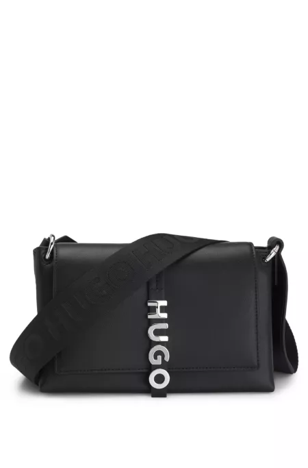 Faux-leather crossbody bag with logo-hardware closure