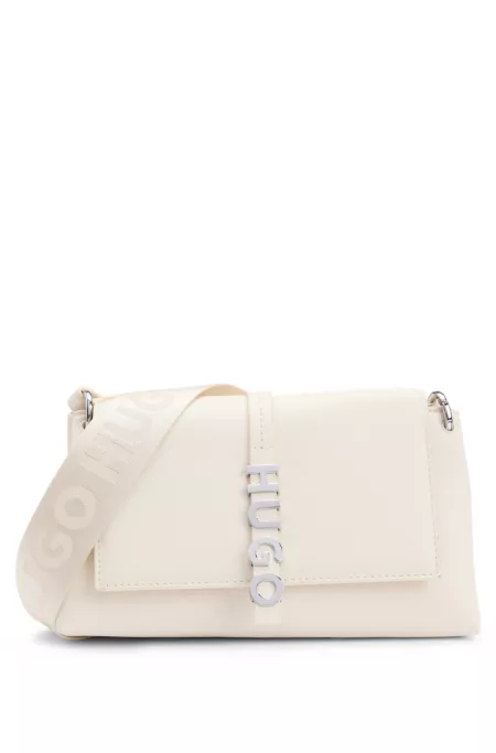 Faux-leather crossbody bag with logo-hardware closure