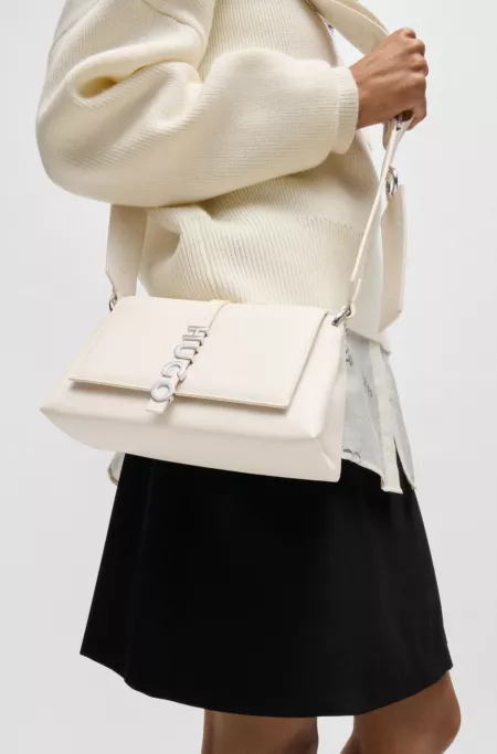 Faux-leather crossbody bag with logo-hardware closure