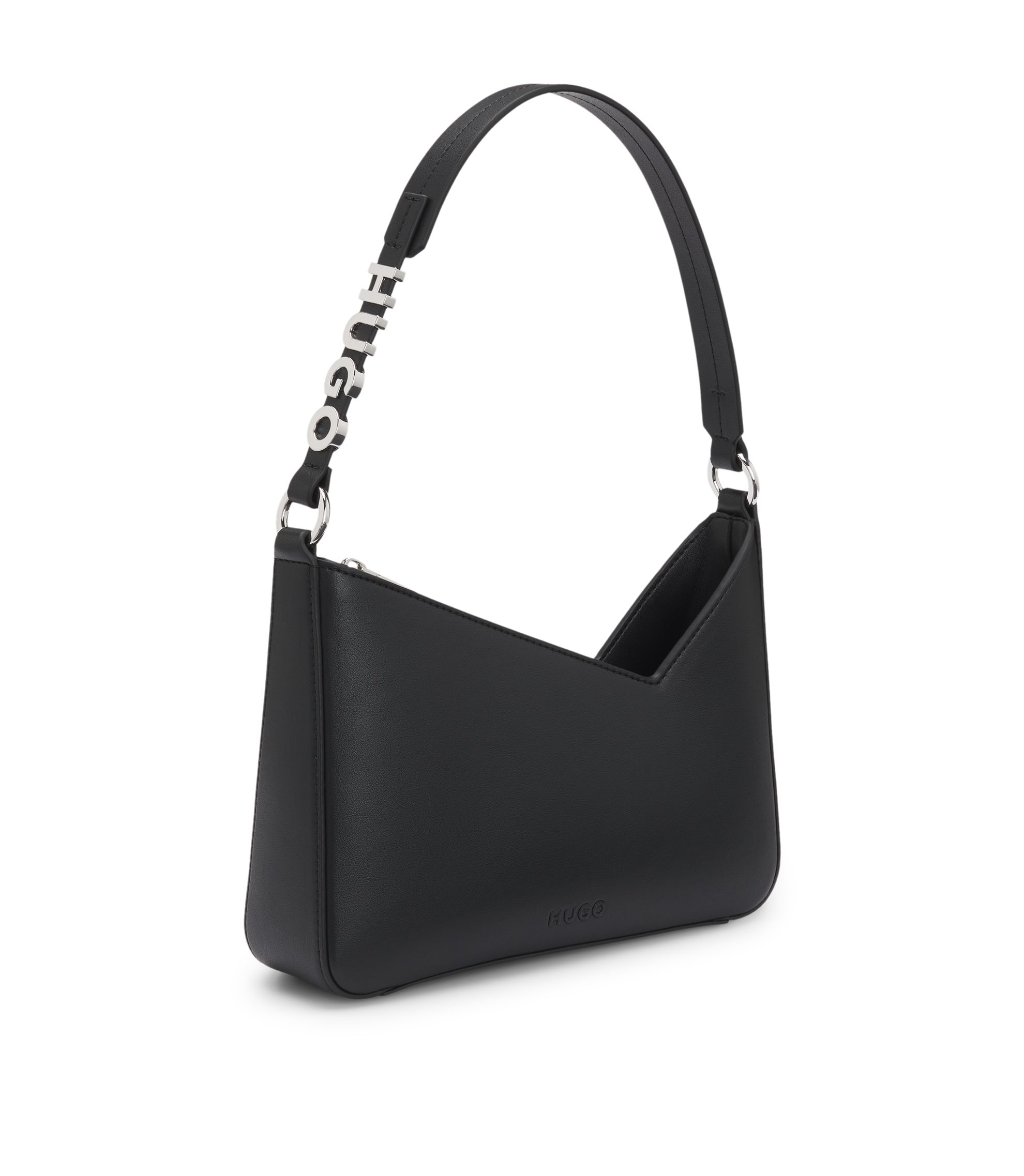 HUGO Schultertasche aus Kunstleder mit Logo-Riemen Schwarz