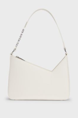 Faux-leather shoulder bag with logo strap, Natural