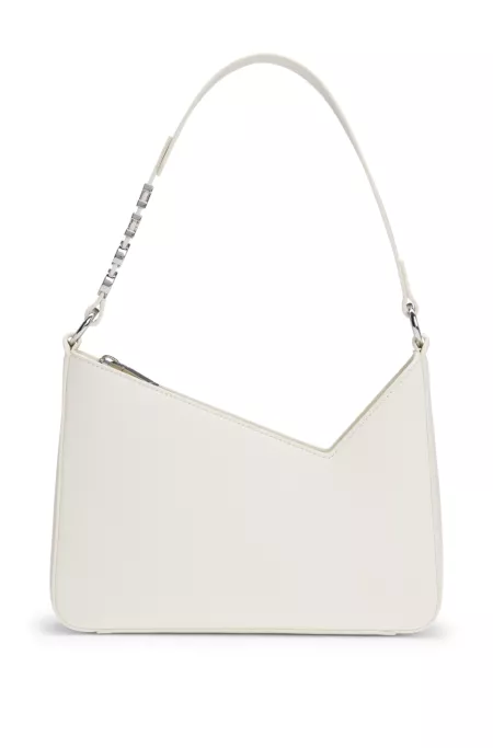 Faux-leather shoulder bag with logo strap