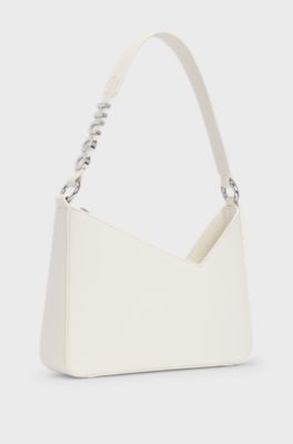 Faux-leather shoulder bag with logo strap, Natural