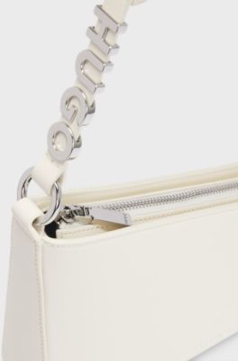 Faux-leather shoulder bag with logo strap, Natural