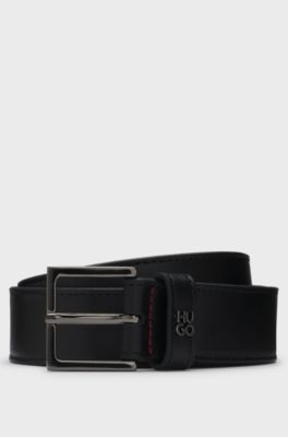 Leather belt with stacked-logo keeper trim, Black