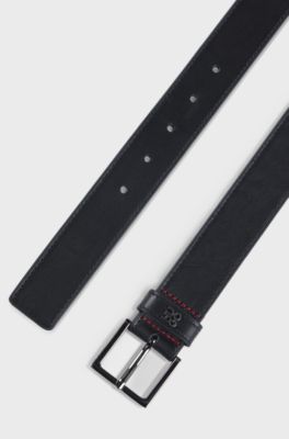 Leather belt with stacked-logo keeper trim, Black