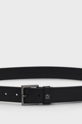 Leather belt with stacked-logo keeper trim, Black